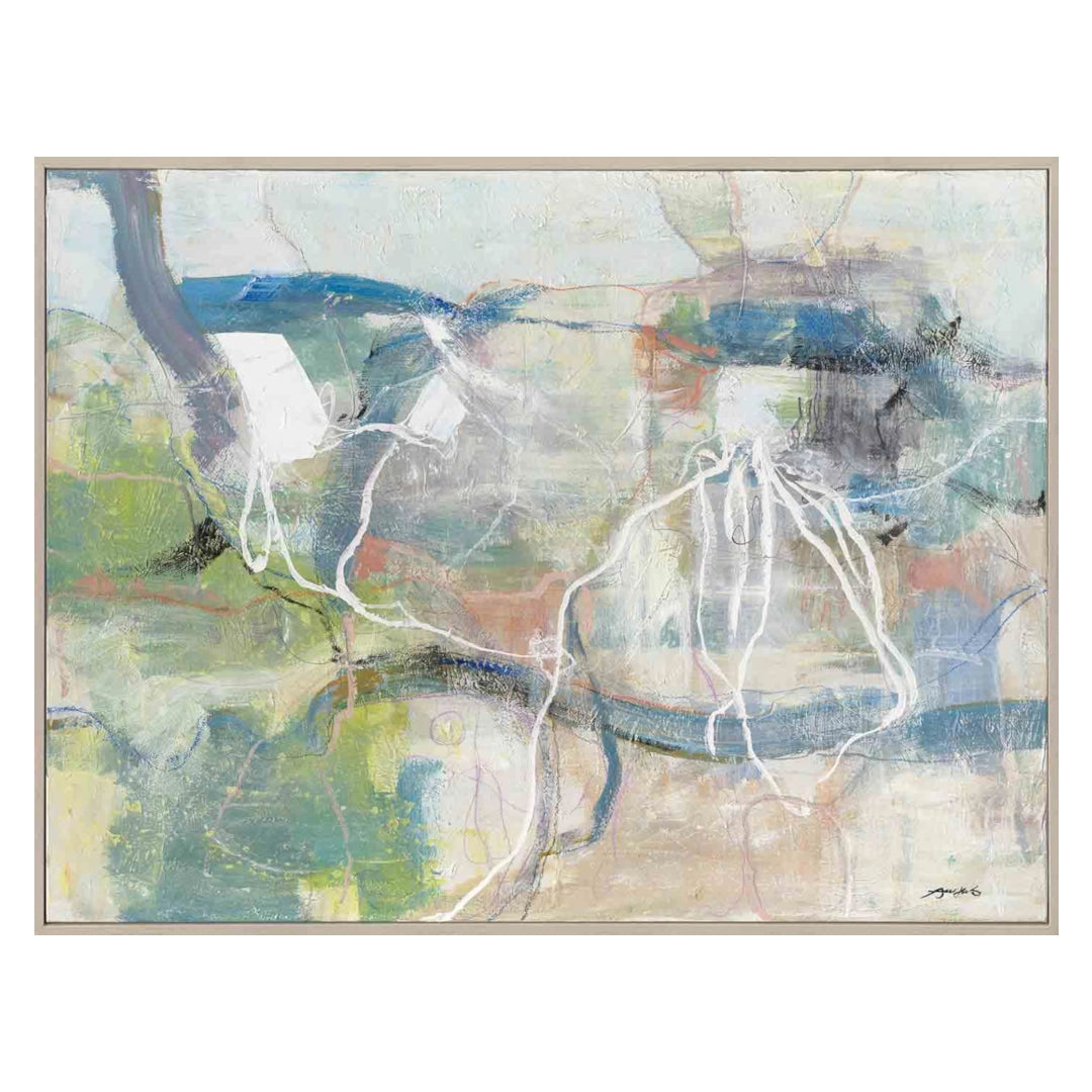 Abstract art painting with a neutral color palette on a white background