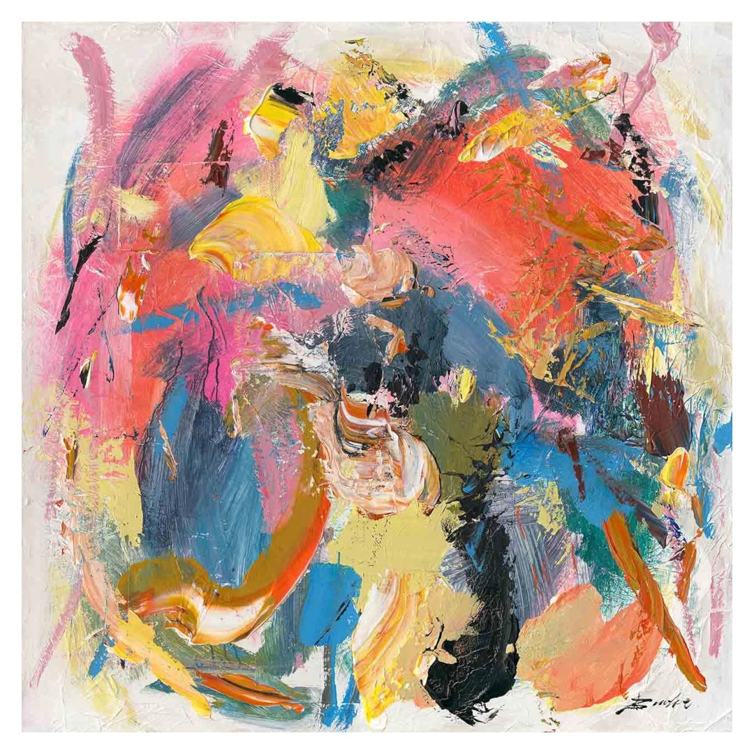Abstract painting with vibrant colors on a white background