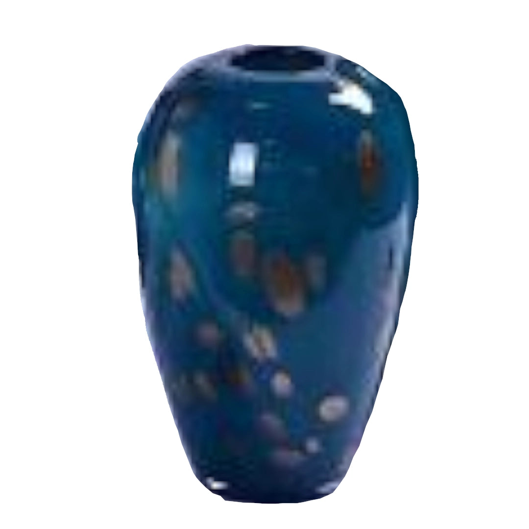 Blue Glass vase with a textured surface on a white background
