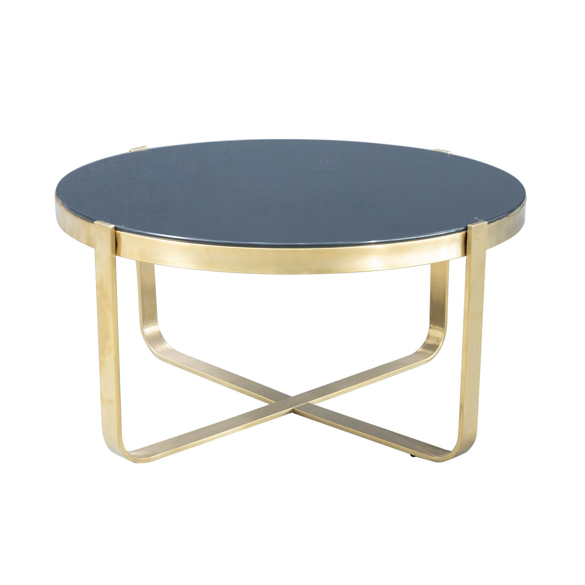 Gold Coffee Table with Black Glass Round
