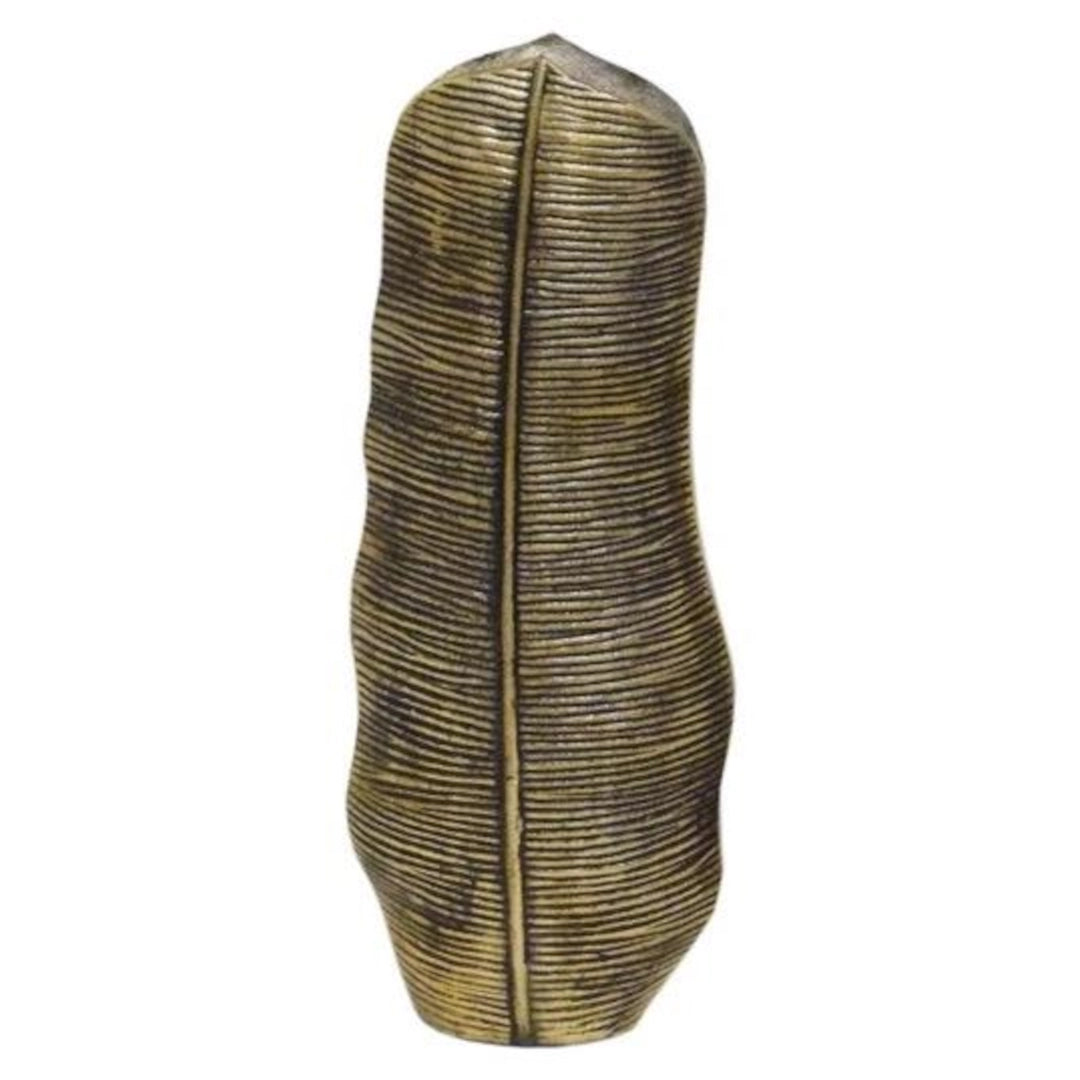 Decorative Leaf vase with brass finish on a white background