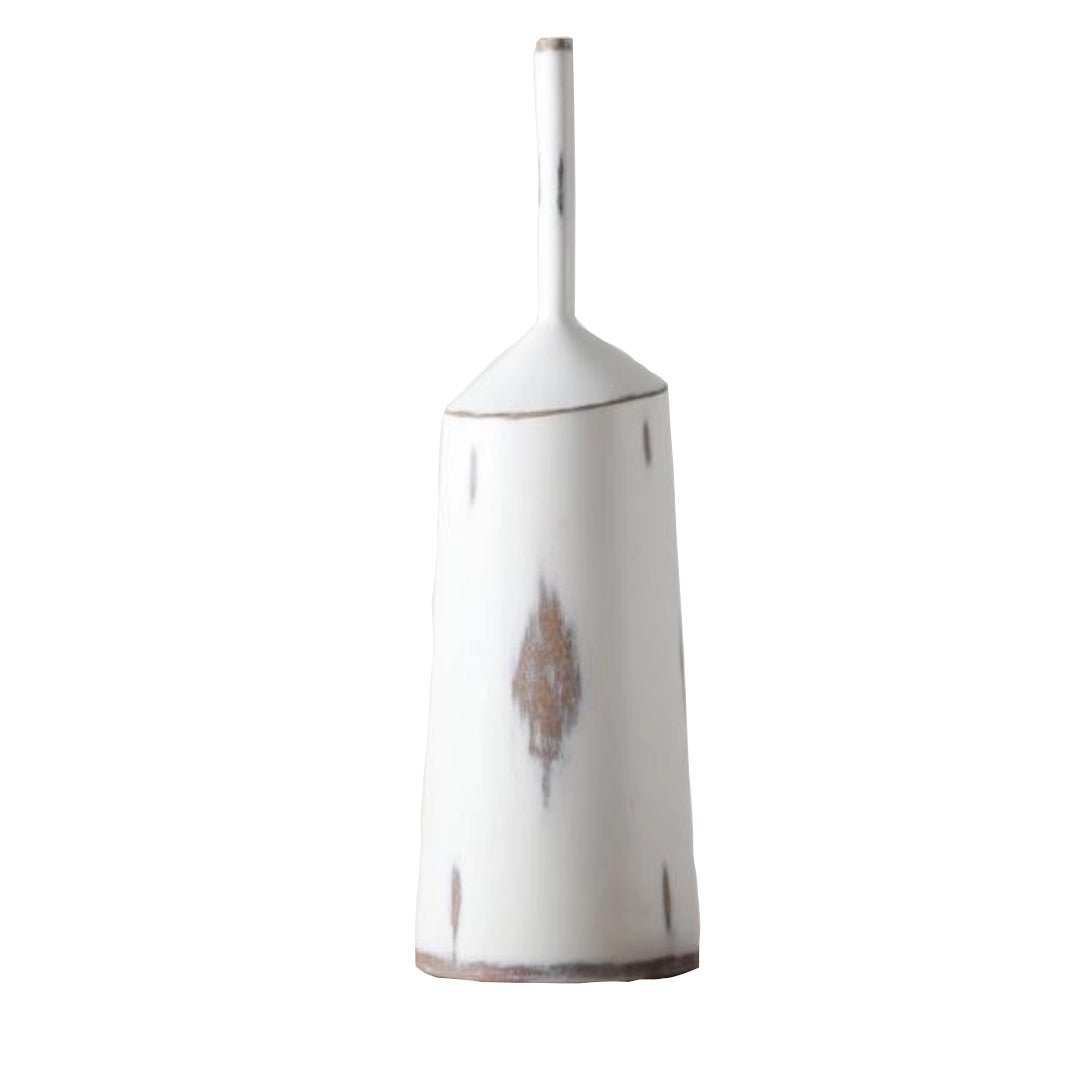 White Polyresin vase with decorative pattern on a white background