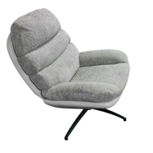 Grey lounge chair with ottoman on a white background