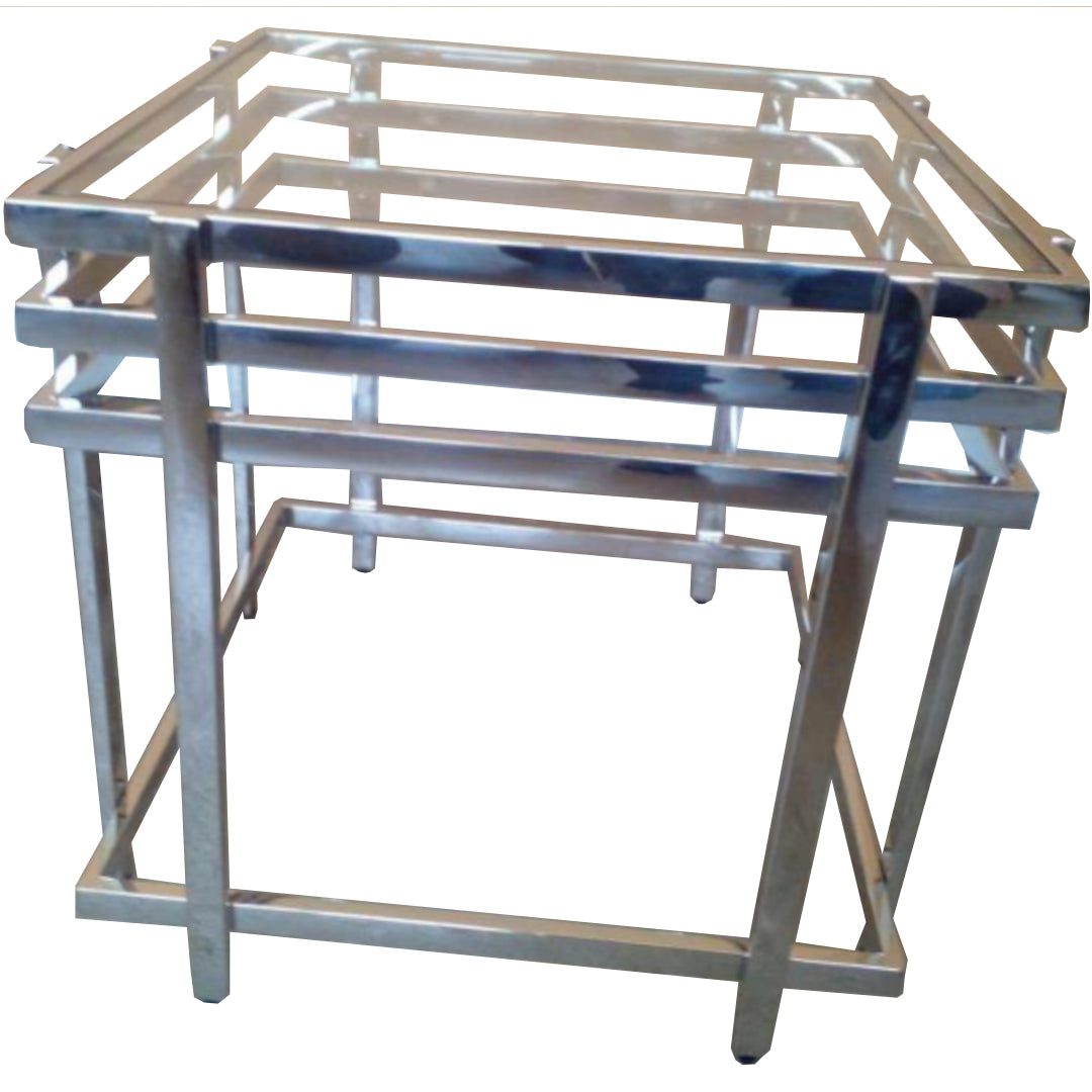 Stainless Steel Side Table with Glass Top