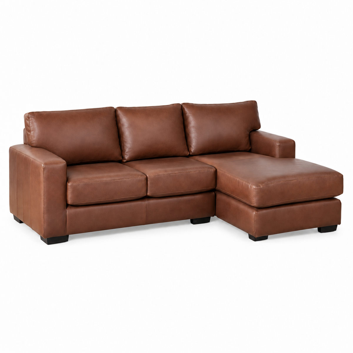 Hilton daybed with an extended lounging section in brown leather