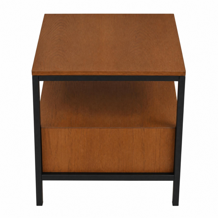 Bedside Pedestal – Metal Frame and Wooden Shelves