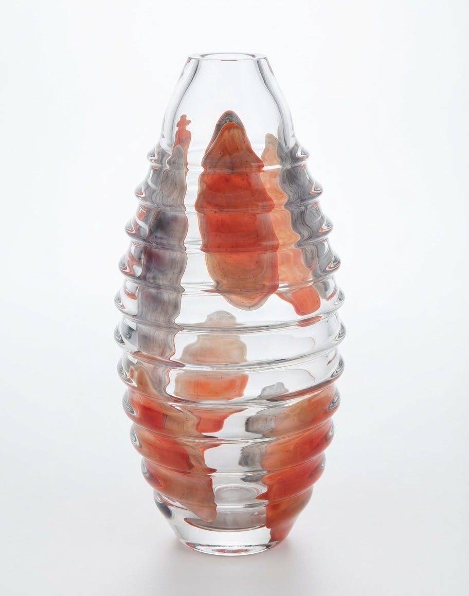 Clear Glass Vase with Orange Pattern (GO-FC26125)