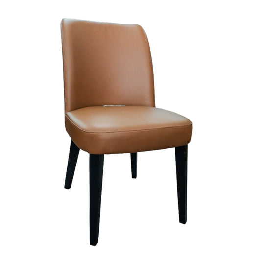 Brown leather chair with black legs on a white background