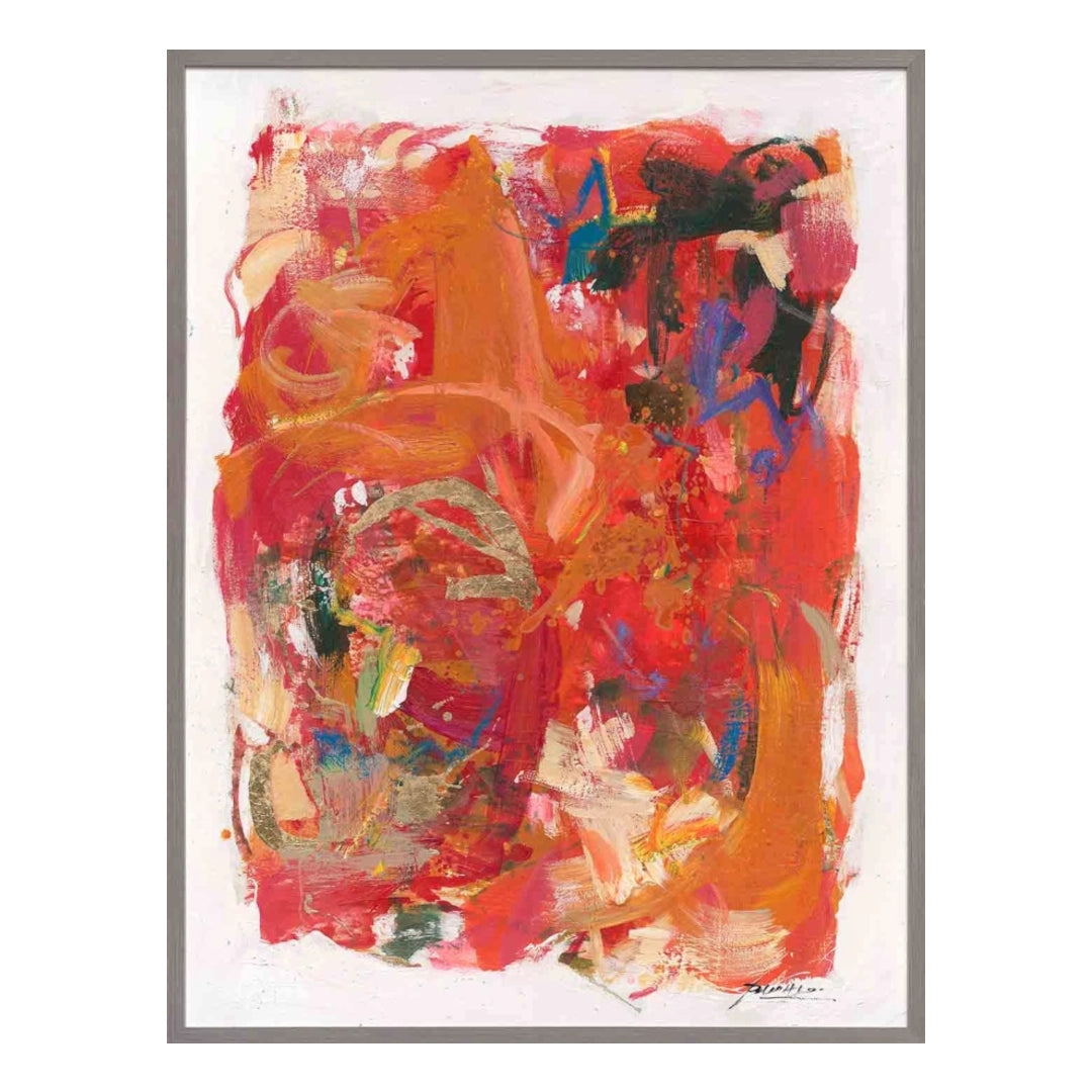Abstract art painting with vibrant colors on a white background