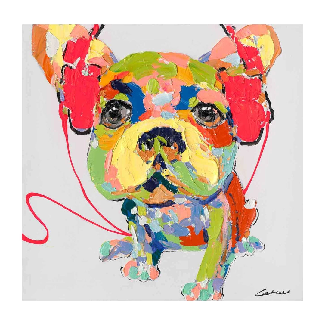 Colorful abstract painting of a dog on a white background