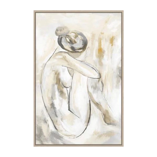 A wall art of a woman in a sitting pose