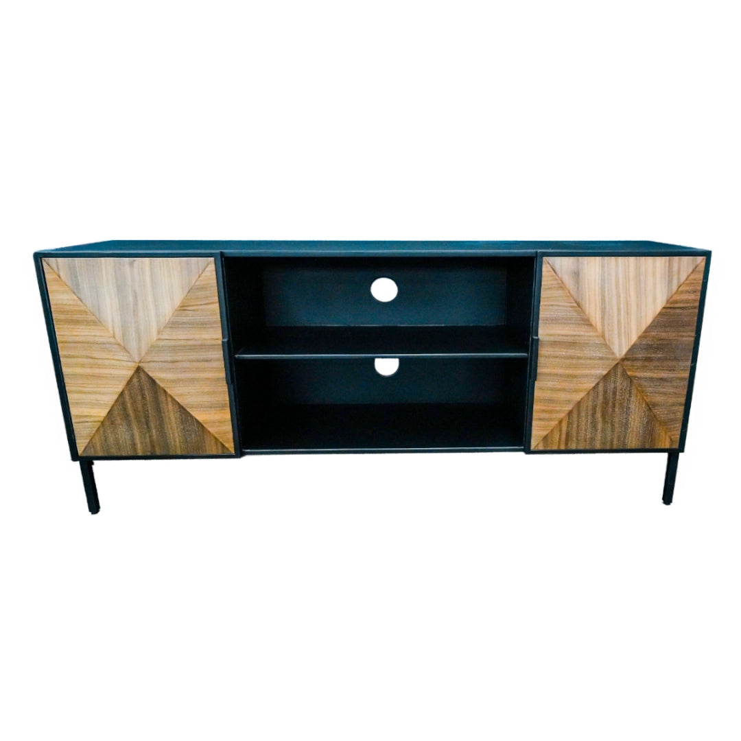 TV stand with geometric design on a white background
