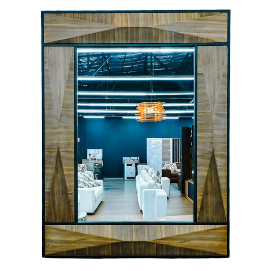 Wooden framed mirror on a white background
