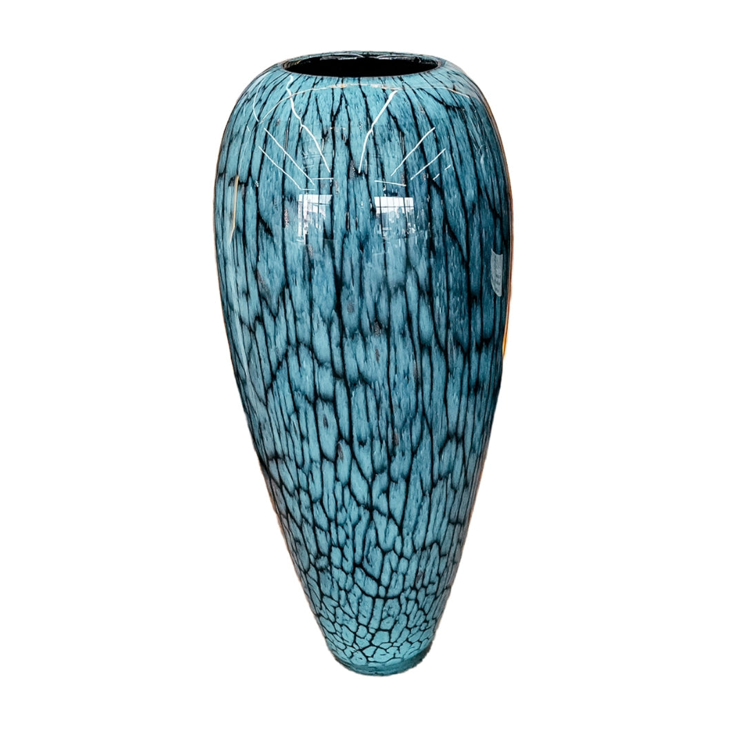 Blue textured vase on a white background