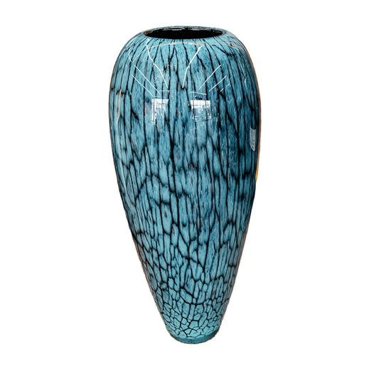 Blue textured vase on a white background