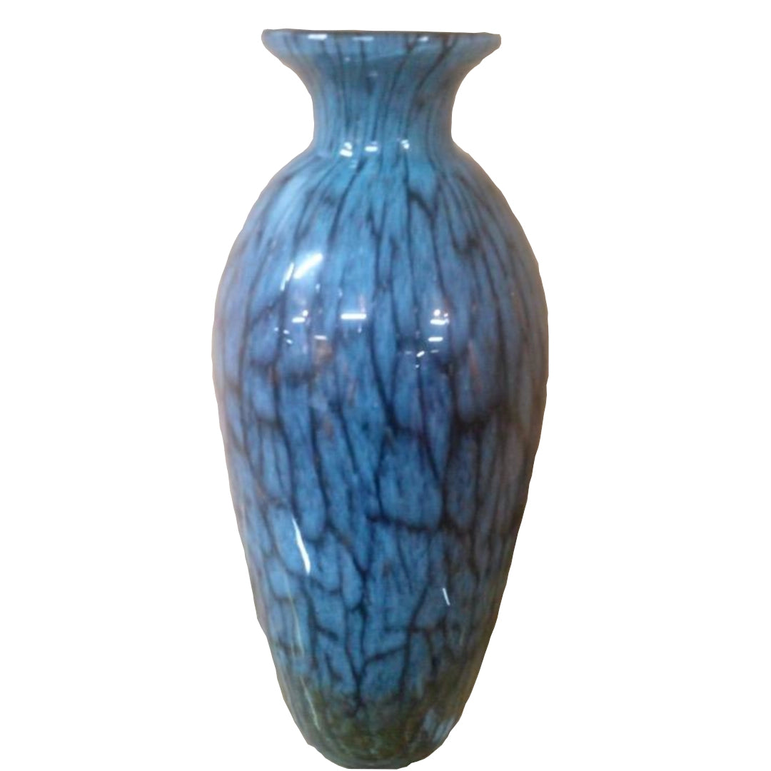 Blue Glass vase with a textured surface on a white background
