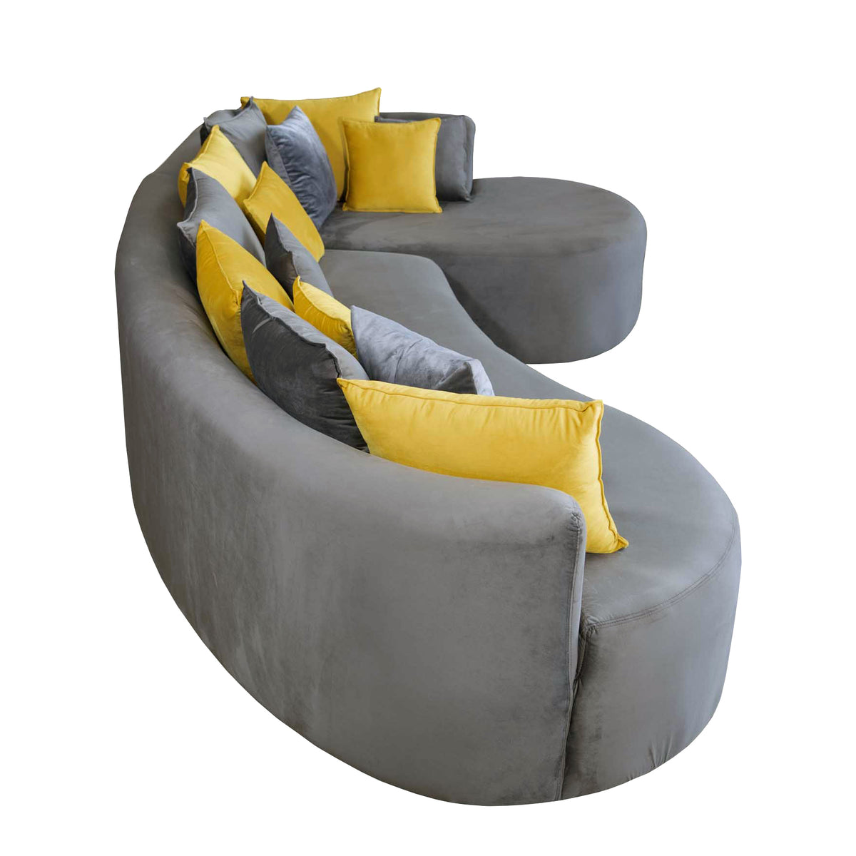 Boston Corner Daybed sofa Grey with Grey and yellow scatter cushions side view facing right