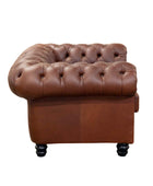 Chesterfield 1 Seater brown sofa side view