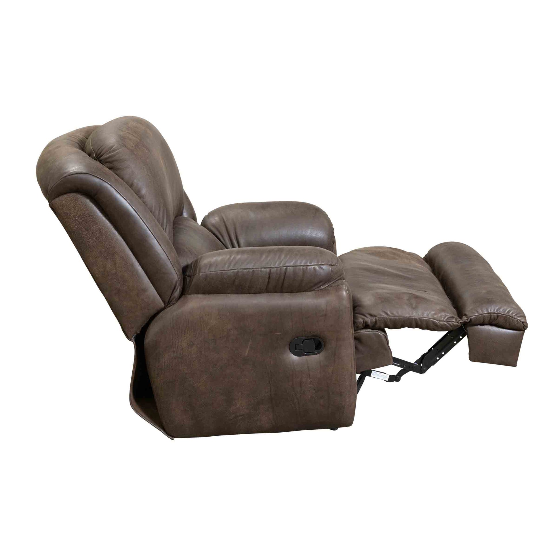 Dube Leather Recliner Brown side view in recline position