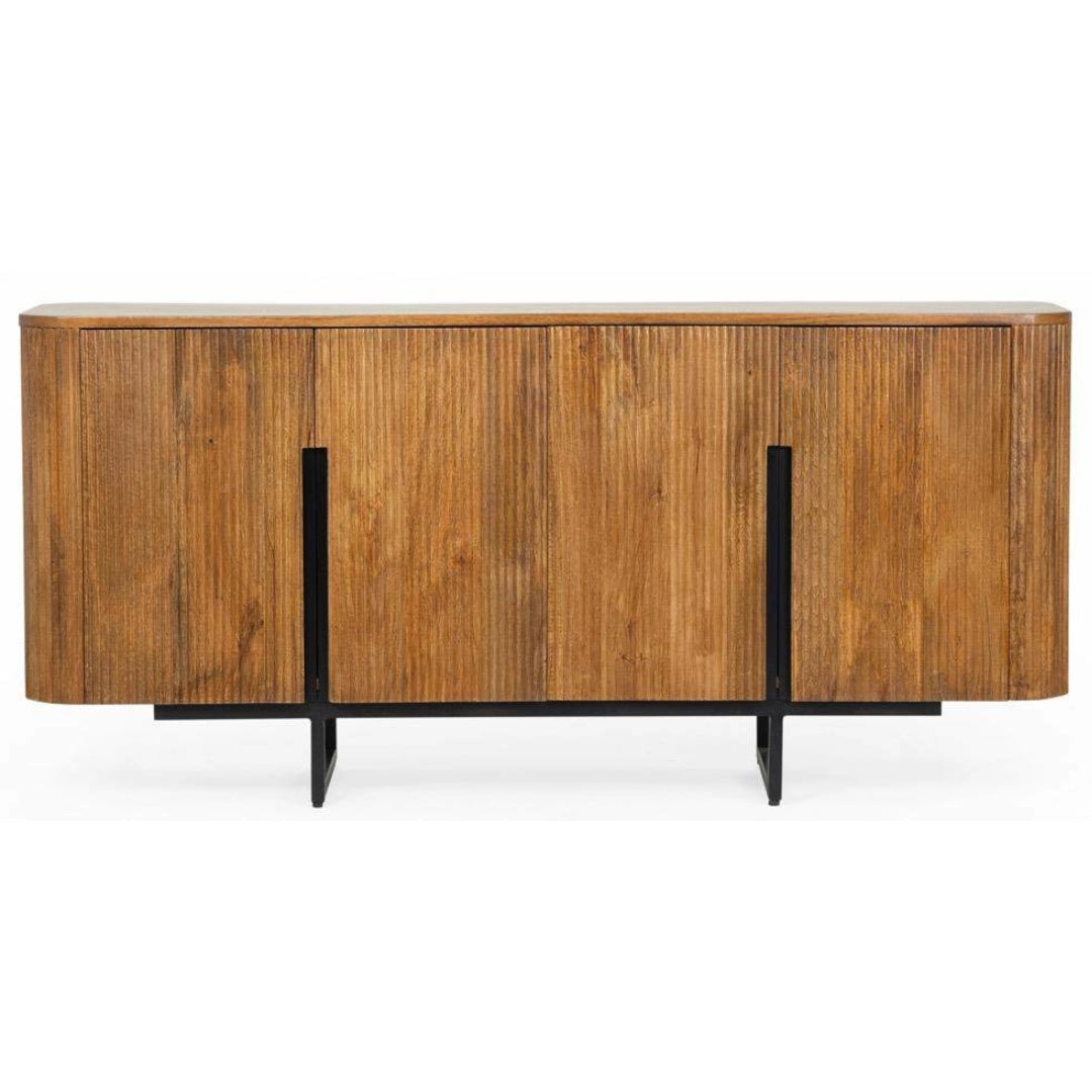 Wooden sideboard with black legs on a white background