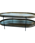 Two-tiered metal coffee table on a white background