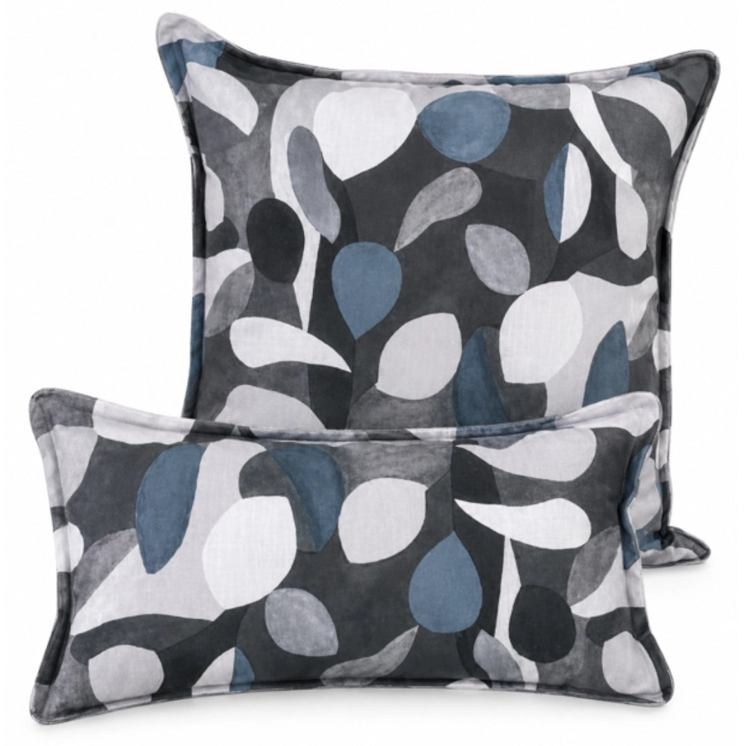 Two decorative pillows with abstract pattern on a white background