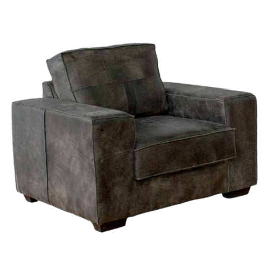 Everest 1 Seater Leather Armchair Sofa Grey in 3-Quarter view