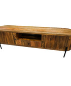 Wooden TV stand with a white background