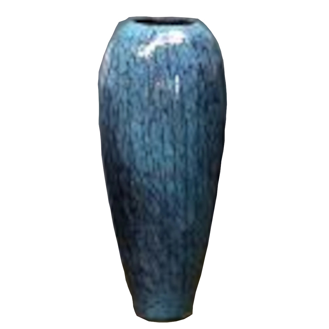 A Royal Blue and Black  textured vase on a white background