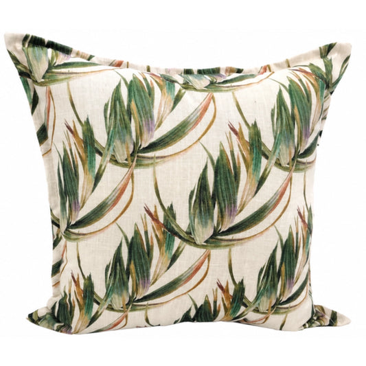 A scatter cushion with an Olive branch pattern on a white background.