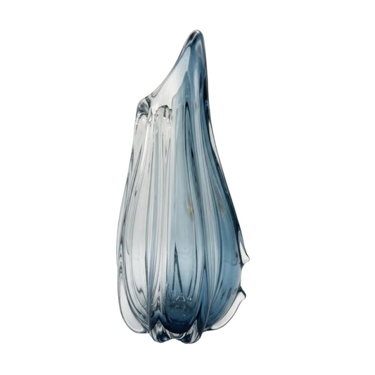 A glass vase on a white background
