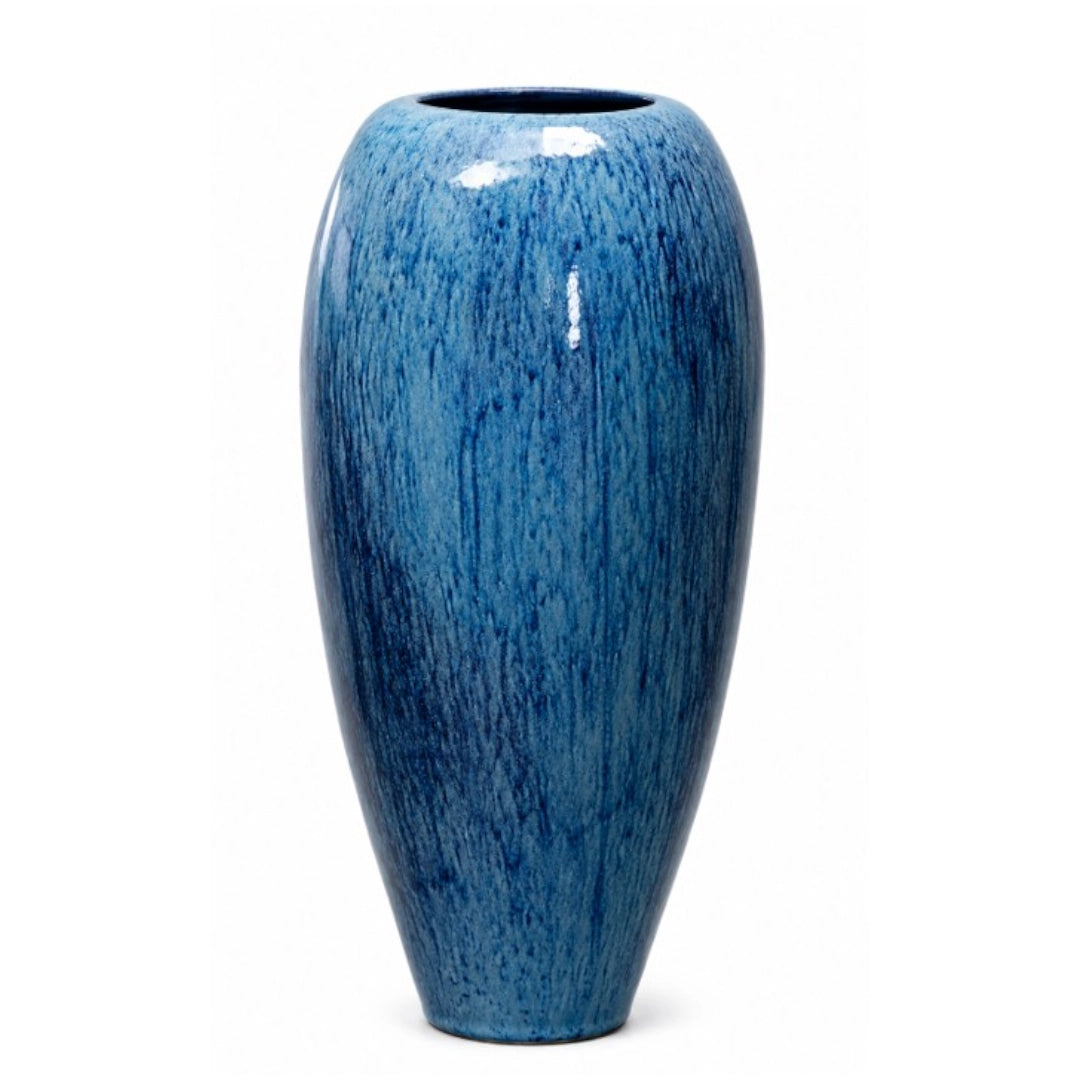 A blue vase on a white background