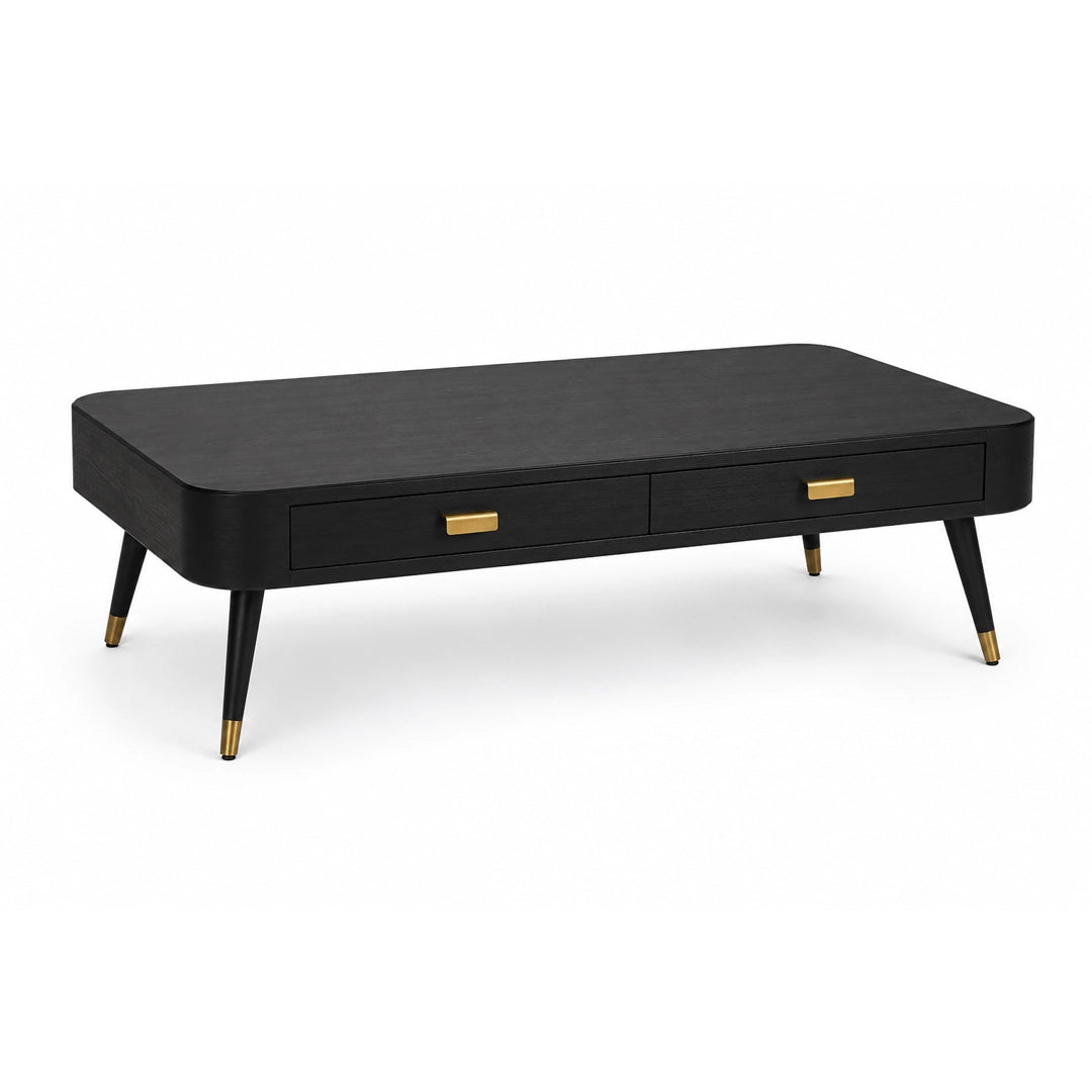 A black coffee table on a white background
