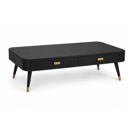 A black coffee table on a white background