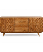 Wooden sideboard with geometric pattern on a white background