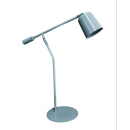 Gray desk lamp with adjustable arm on a white background