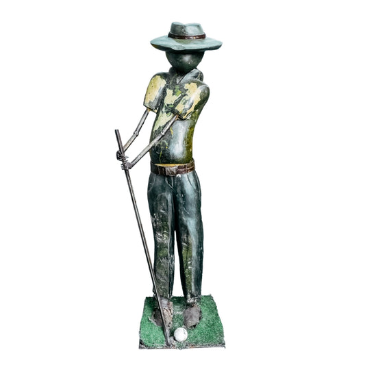 Statue of a person holding a Golf Club on a white background