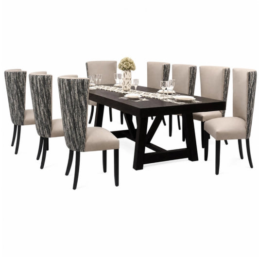 A black and white dining set on a white background