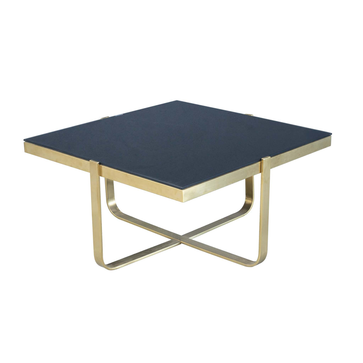 Gold Coffee Table with Black Glass Square