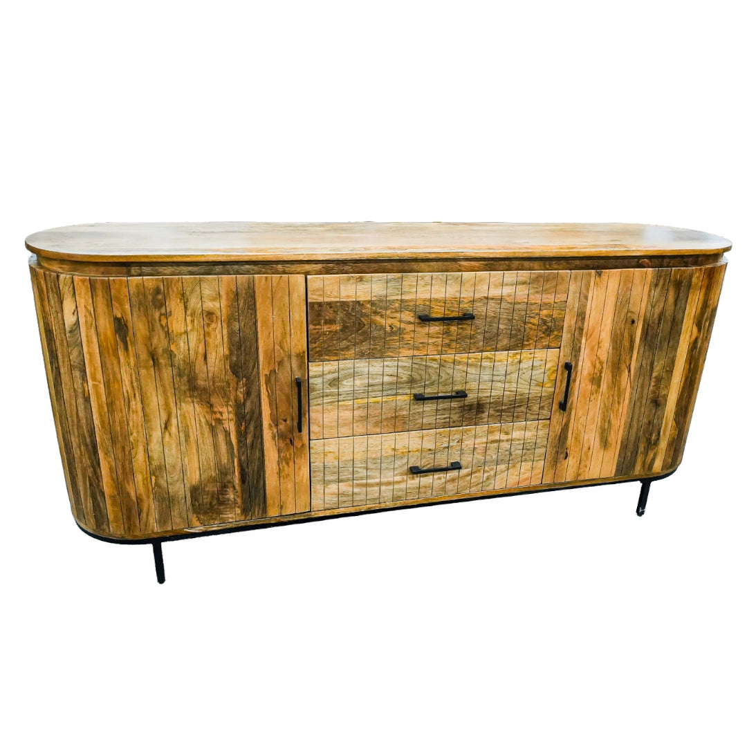 Wooden sideboard with a white top on a white background