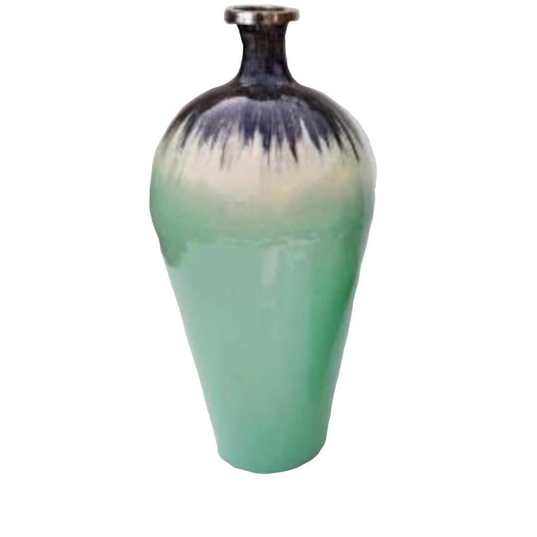 Green ceramic vase with a gradient effect on a white background