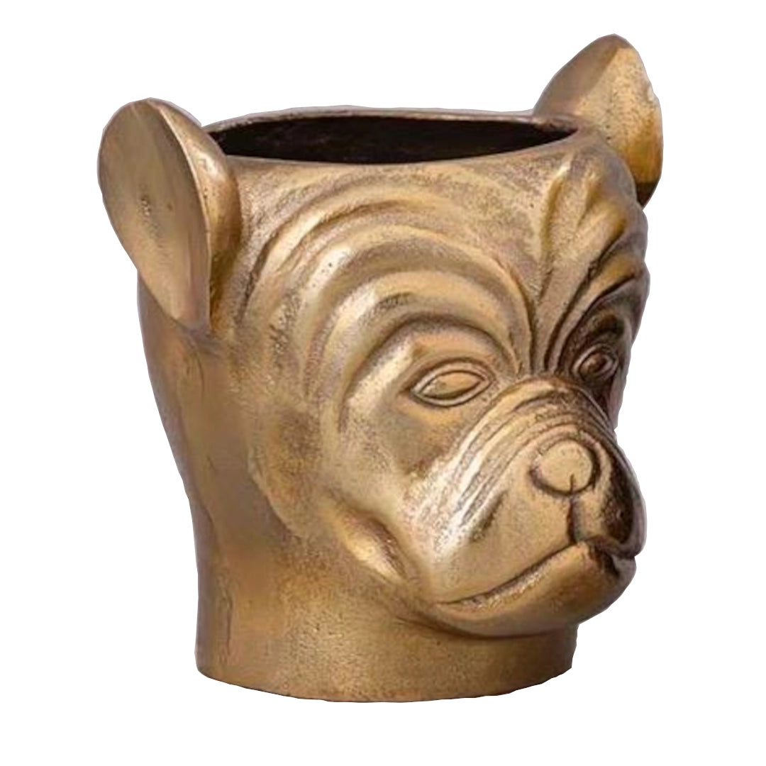 Gold dog-shaped Plant Pot on a white background