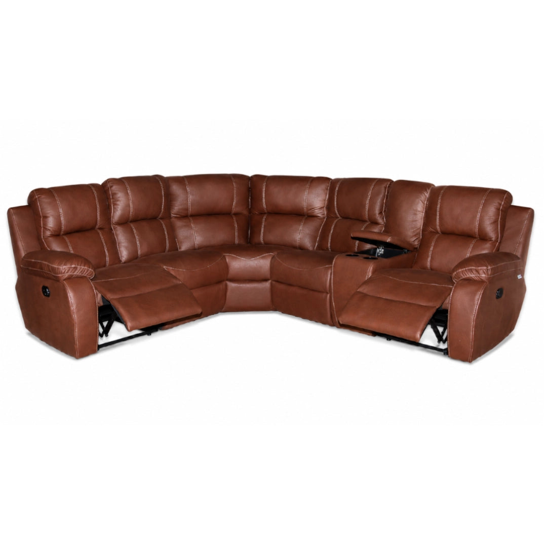 A leather corner lounge suite on a white background