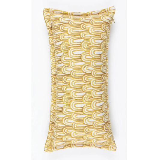 A White and gold scatter cushion on a white background