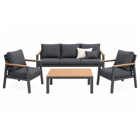 Maui four-piece outdoor patio suite with charcoal sofa, two armchairs and coffee table