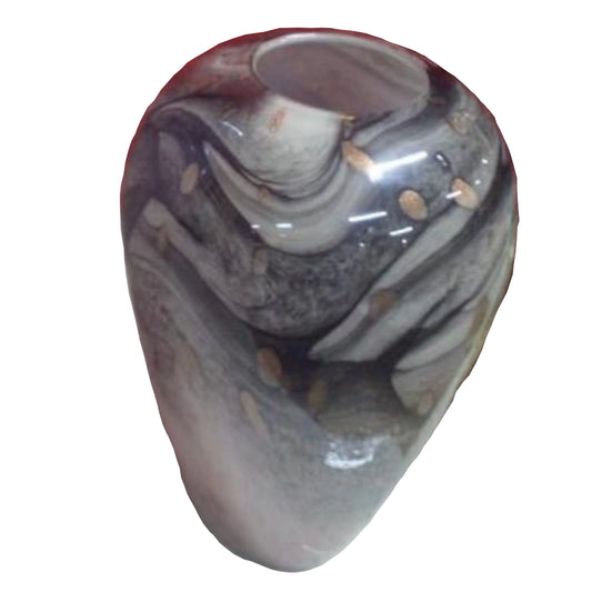 A Pink and Grey-patterned vase on a white background