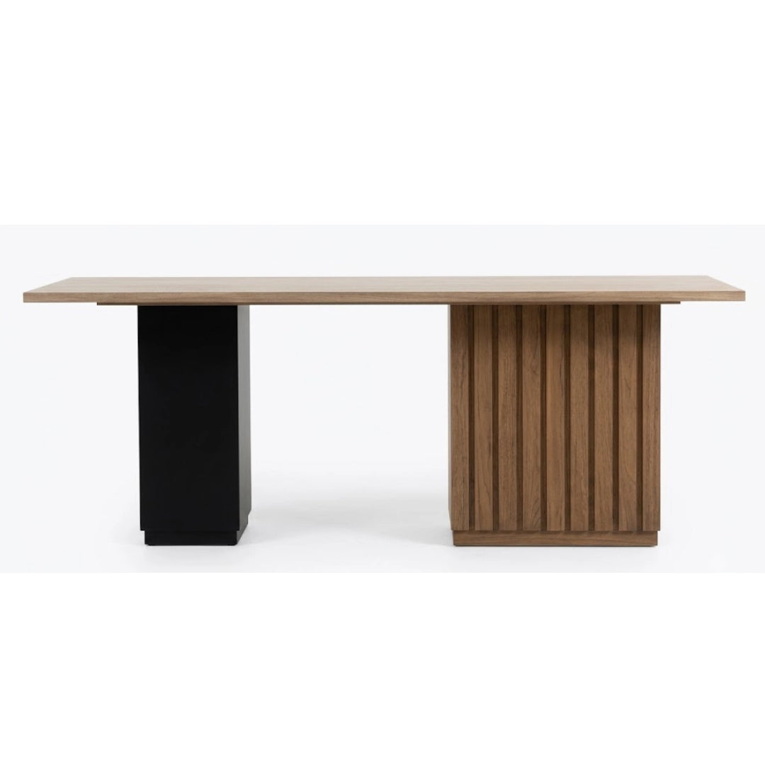 A beige and dark server table on a white background