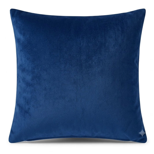 A blue scatter cushion on a white background