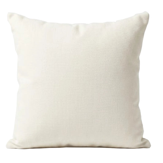 A square off-white throw pillow with a textured linen-like fabric, shown against a plain white background.