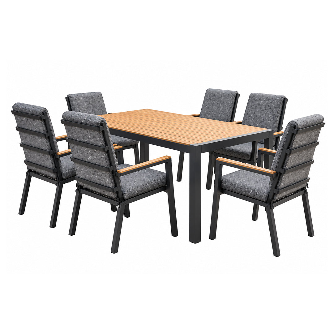 Monte Carlo six-seater outdoor patio dining suite with rectangular table and six armchairs